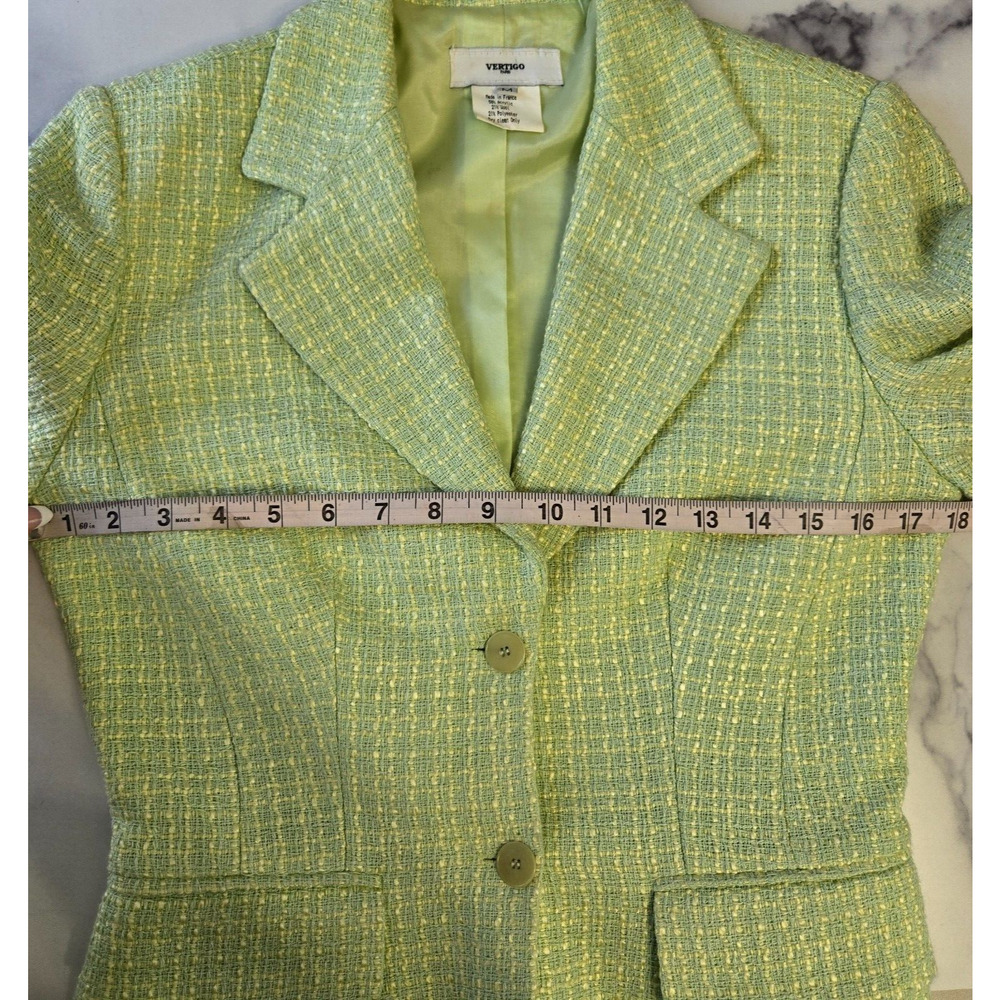 Vintage‎ Vertigo Paris Jacket Medium Green Wool Tweed Coquette Clueless 90s Y2K - Picture 6 of 10
